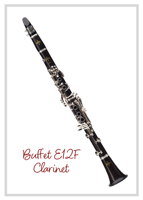 Buffet Clarinet model E12F with dark wood body and silver keys