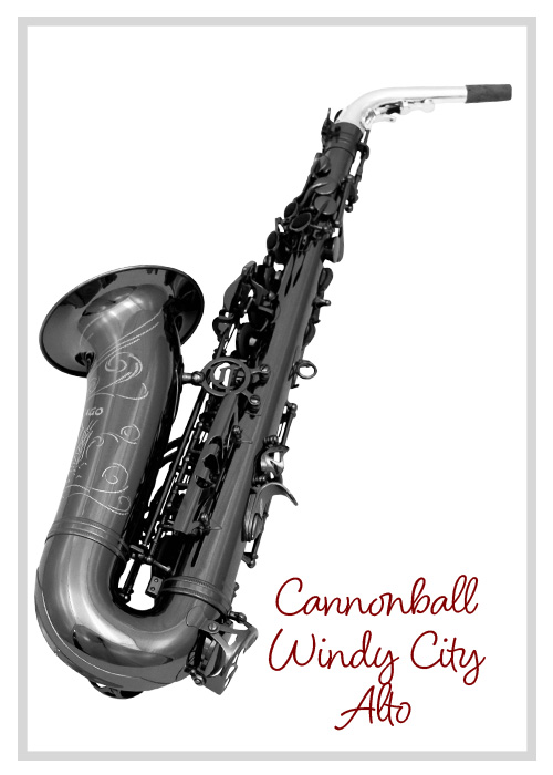 Cannonball Windy City model Alto Saxophone in black lacquer finish with chicago skyline engraving