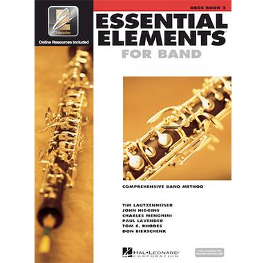 White cover with images of oboe reading essential elements for band book 2
