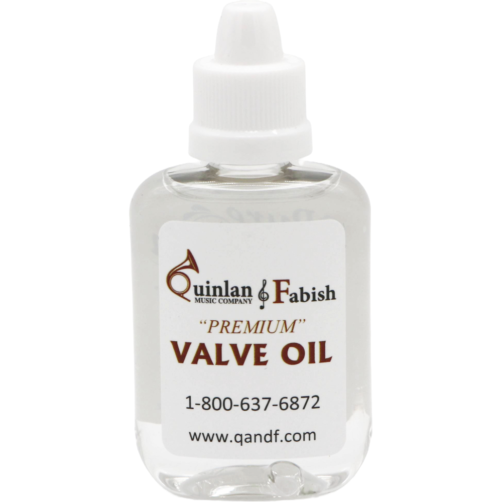 clear bottle of Q&F valve oil