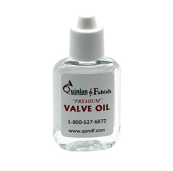 clear bottle of Q&F valve oil