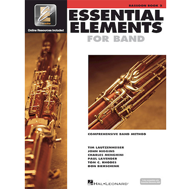 White cover with images of bassoon reading essential elements for band book 2