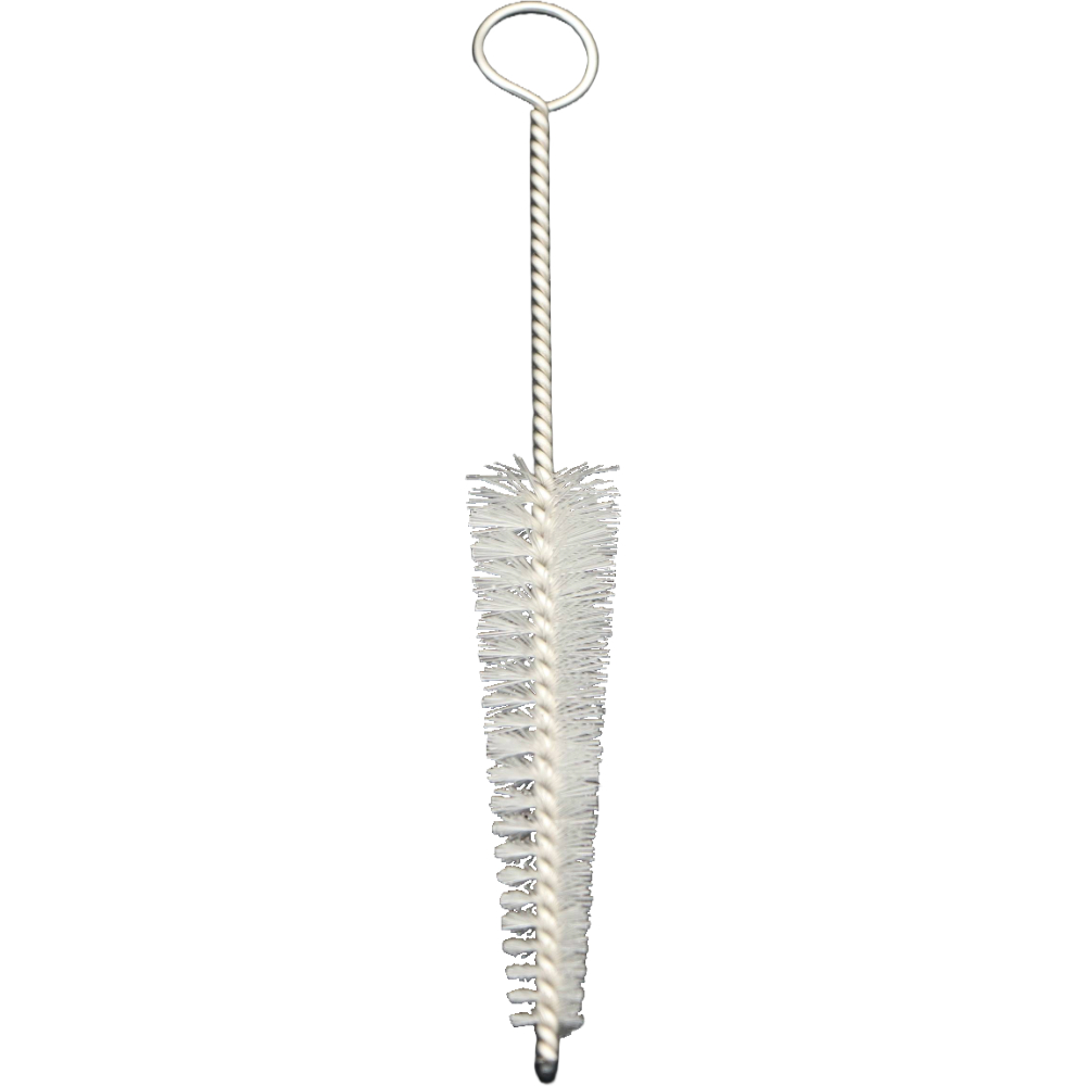 Metal brush with clear fibers for cleaning brass mouthpieces