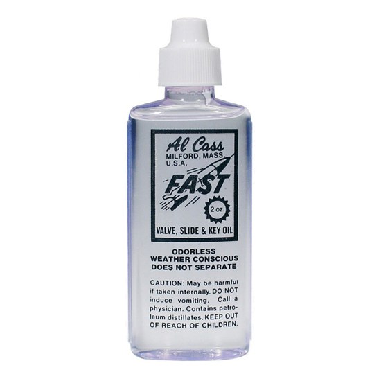 clear bottle of Al Cass valve oil