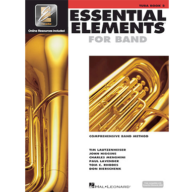 White cover with images of tuba titled essential elements for band book 2