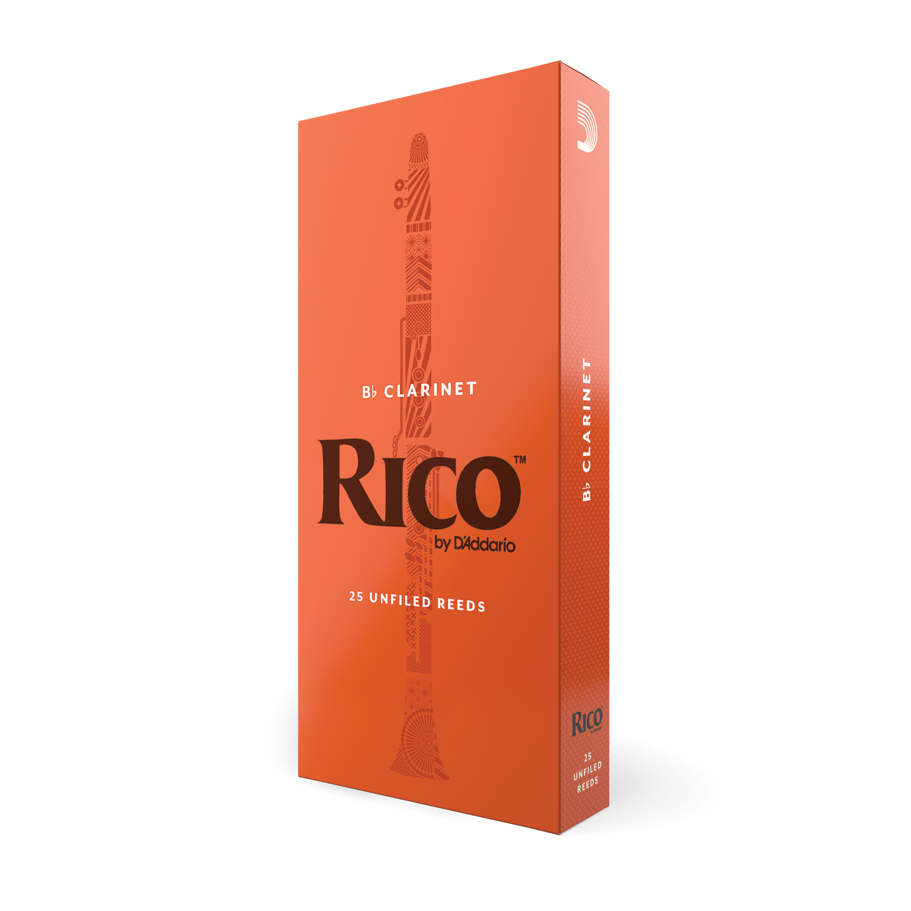 Orange Box of Twenty Five Rico B Flat Clarinet reeds strength three and a half