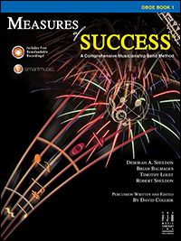 Black cover with multicolor music staff for Measures of Success Oboe Book 1