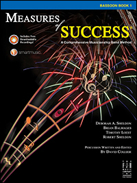 Black cover with multicolor music staff for Measures of Success Bassoon Book 1