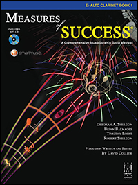 Black cover with multicolor music staff for Measures of Success Alto Clarinet Book 1