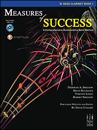 Black cover with multicolor music staff for Measures of Success Bass Clarinet Book 1