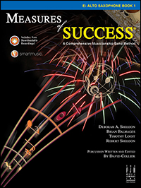Black cover with multicolor music staff for Measures of Success Alto Saxophone Book 1