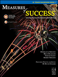 Black cover with multicolor music staff for Measures of Success Tenor Saxophone Book 1