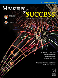 Black cover with multicolor music staff for Measures of Success Trumpet Book 1
