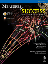 Black cover with multicolor music staff for Measures of Success Tuba Book 1