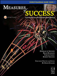 Black cover with multicolor music staff for Measures of Success Parent Guide Book 1