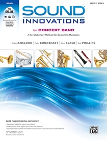 White and blue cover with band instruments for Sound Innovations Book 1 for Flute