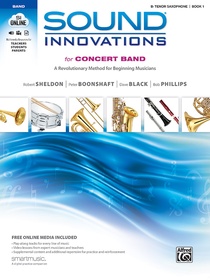 White and blue cover with band instruments for Sound Innovations Book 1 for Tenor Saxophone