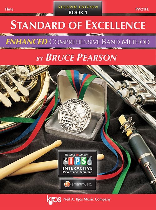 Red cover with instruments on it for Standard of Excellence Enhanced Book 1 for Flute