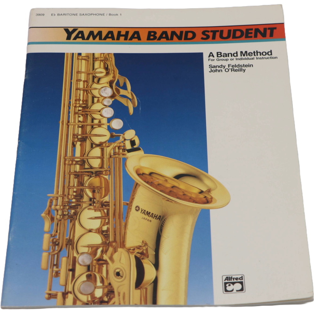 White and blue method book 1 titled Yamaha Band Student