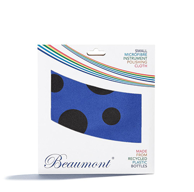 Beaumont flute swab with black polka dot pattern on royal blue background