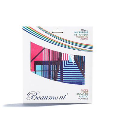 Beaumont flute swab with bright blue, pink, and black abstract geometric pattern
