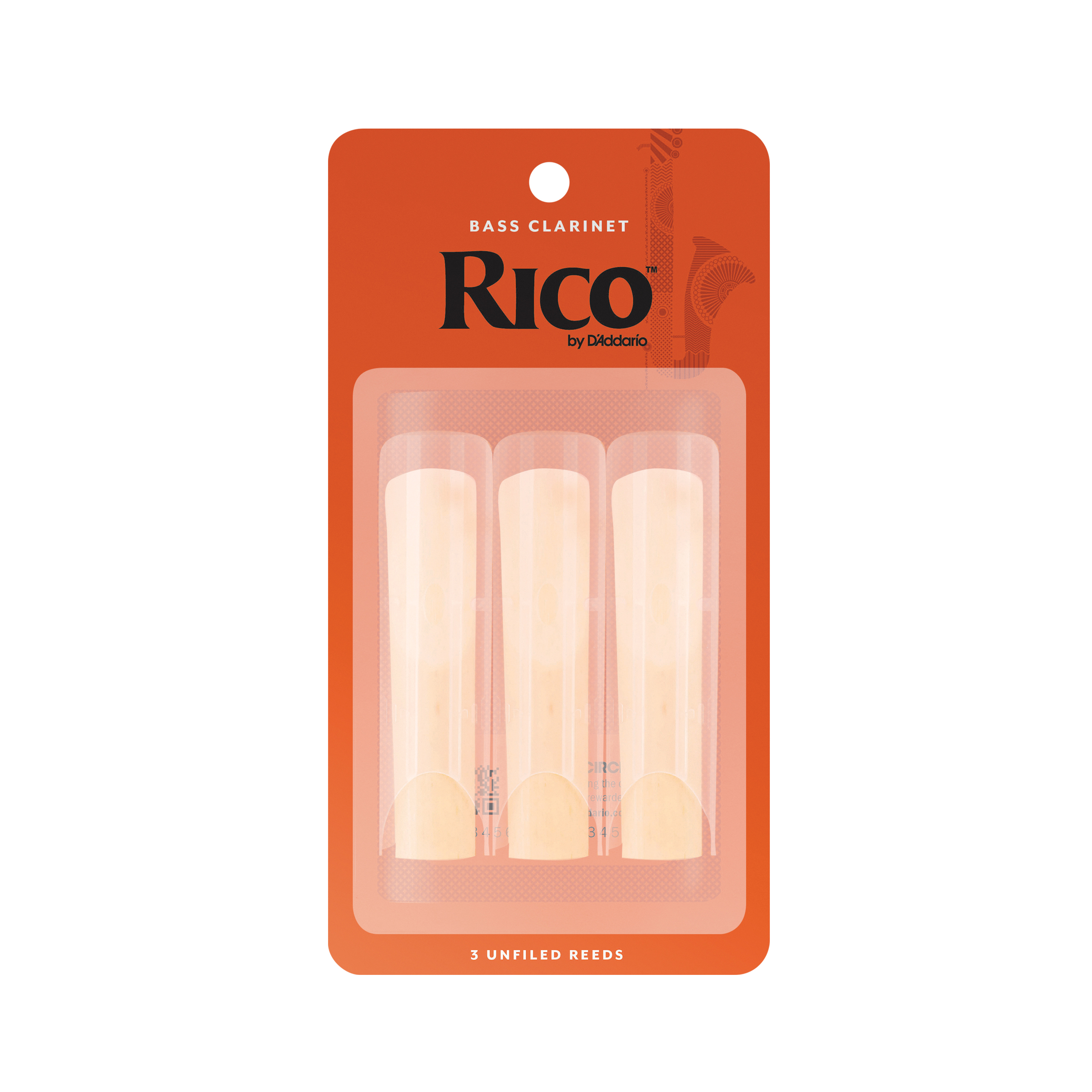 Orange Three pack of Rico by D'addario Bass Clarinet reeds, strength two and a half