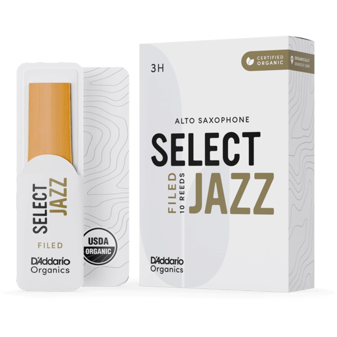 White box of 10 select jazz filed alto saxophone reeds - strength of 3 hard