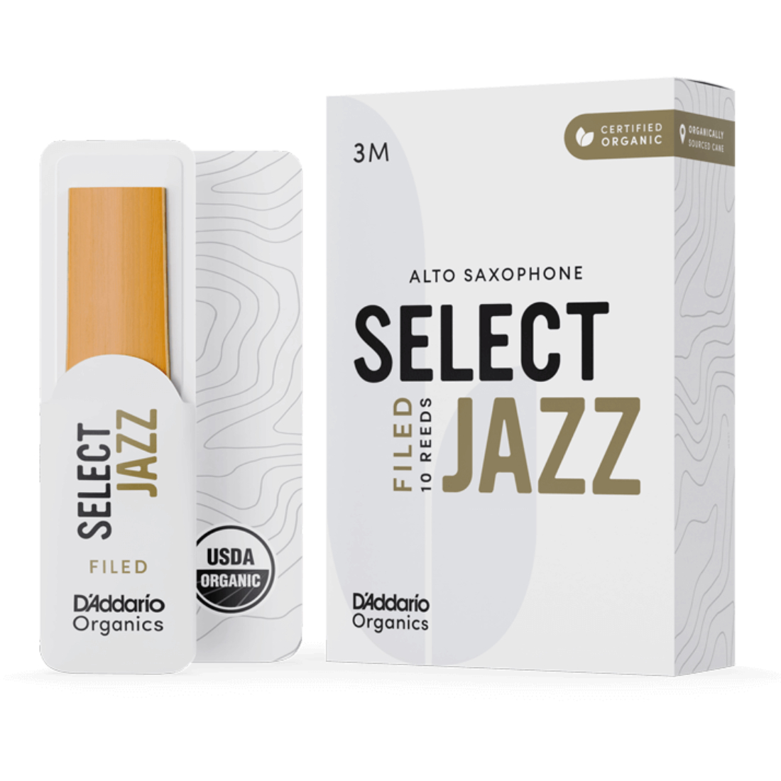 White box of 10 select jazz filed alto saxophone reeds - strength of 3 medium
