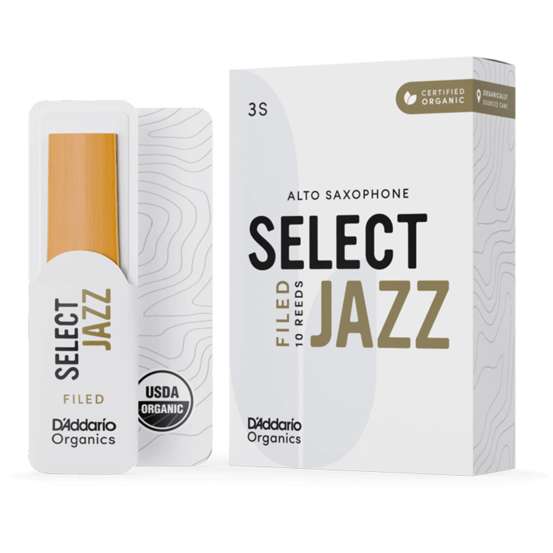 White box of 10 select jazz filed alto saxophone reeds - strength of 3 soft