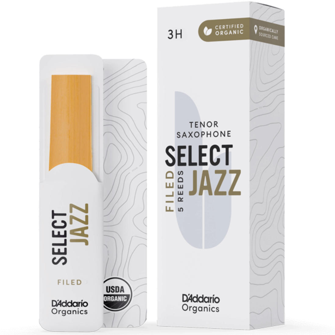 White box of 5 Select Jazz Filed tenor saxophone reeds - strength of 3 hard