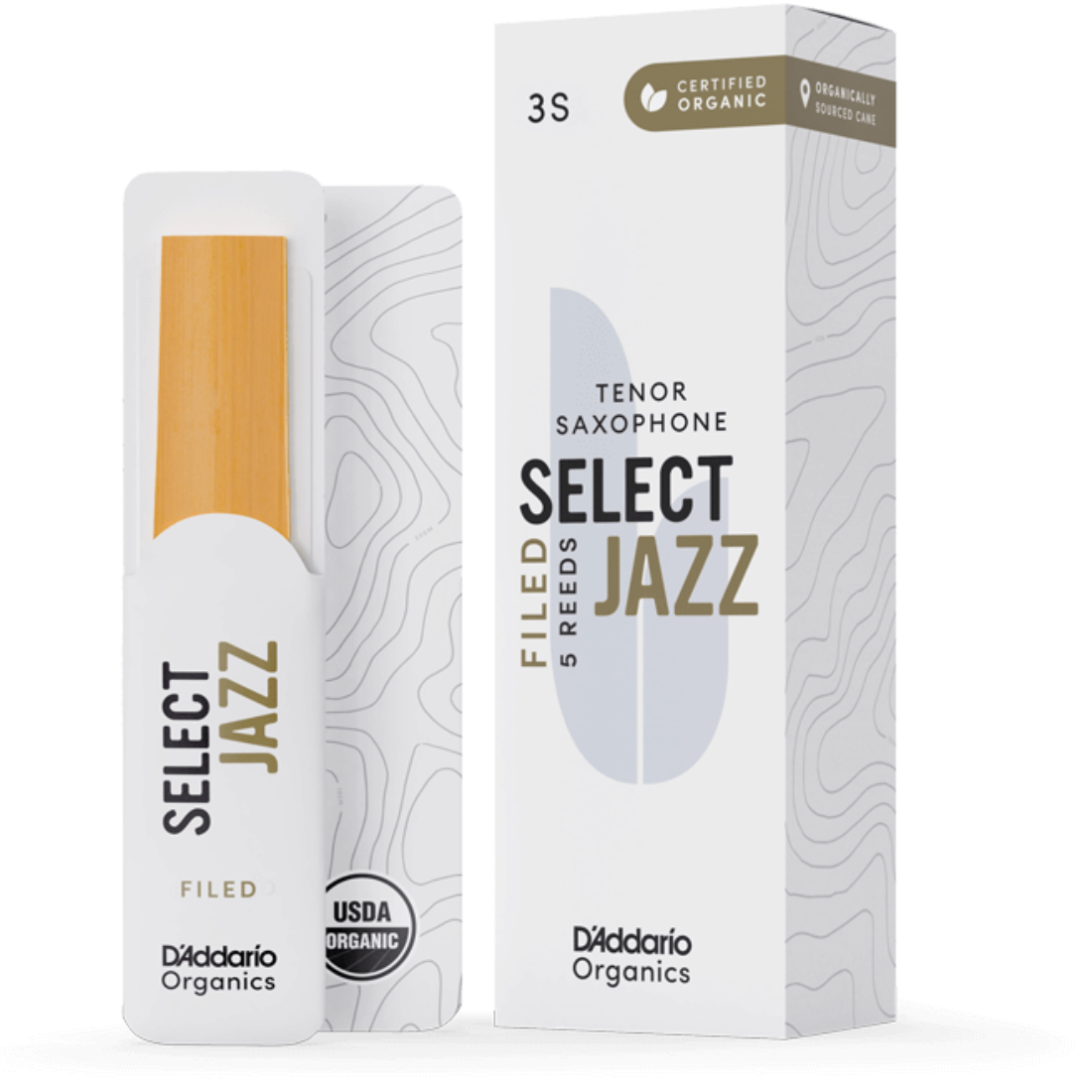 White box of 5 Select Jazz Filed tenor saxophone reeds - strength of 3 soft