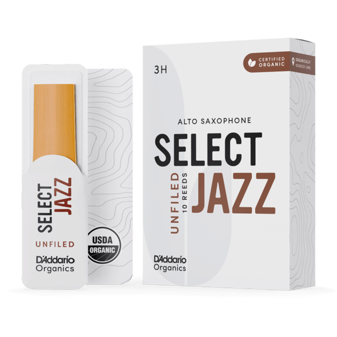 White box of 10 select jazz unfiled alto saxophone reeds - strength of 3 hard