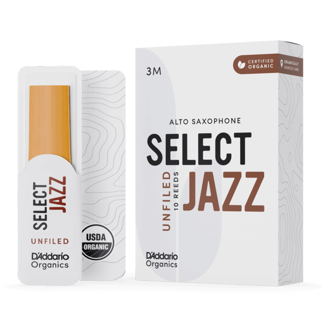 White box of 10 select jazz unfiled alto saxophone reeds - strength of 3 medium