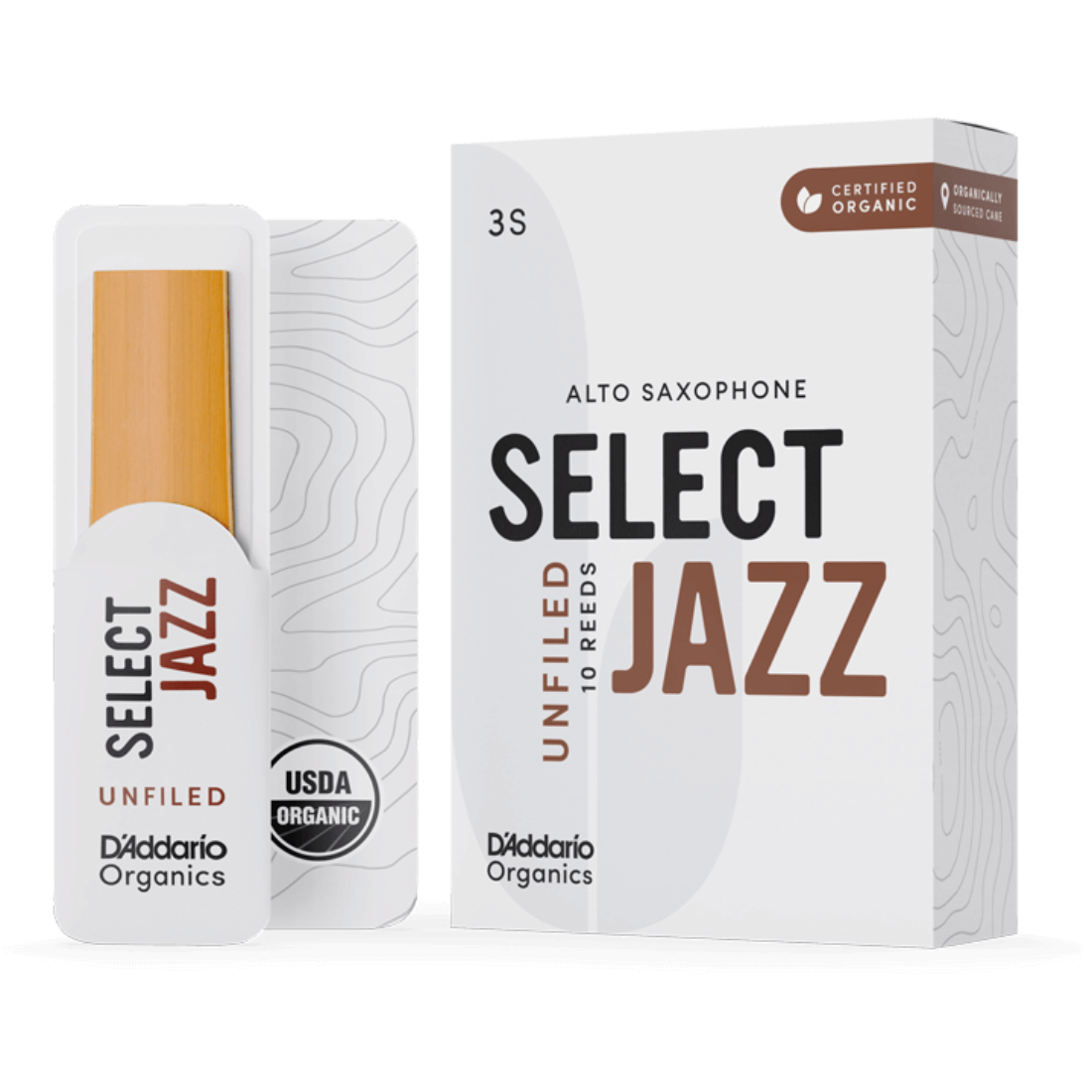 White box of 10 select jazz unfiled alto saxophone reeds - strength of 3 soft