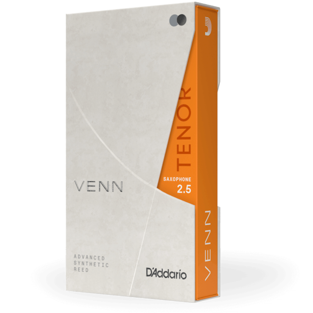 White and orange box of Venn synthetic tenor saxophone reeds - size of 3