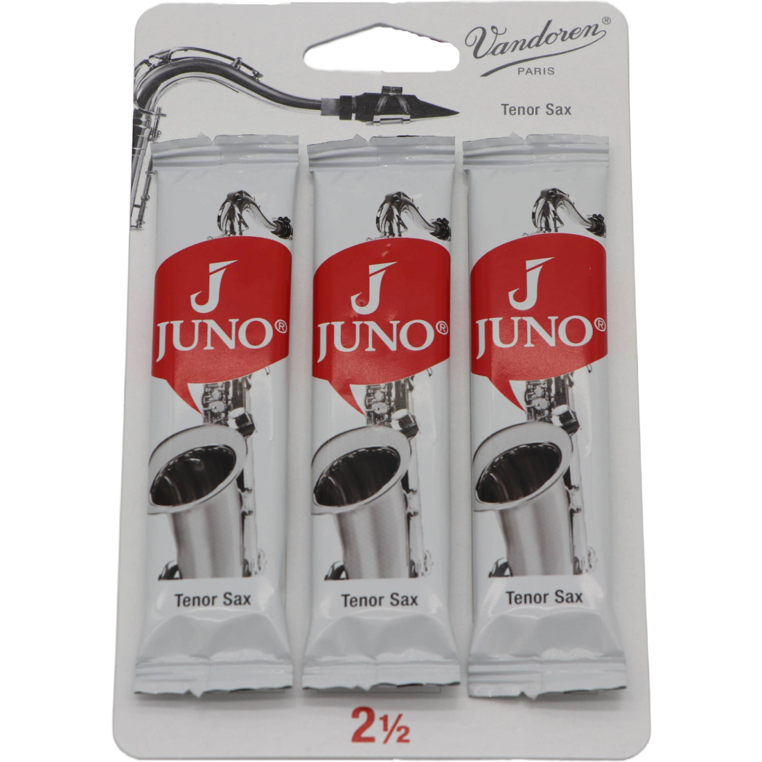 White card of 3 JUNO tenor sax reeds - Strength of 2.5