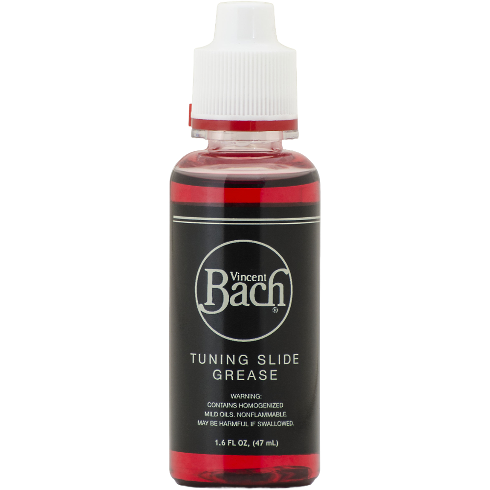 Black and clear bottle of Bach Tuning Slide Grease with white cap