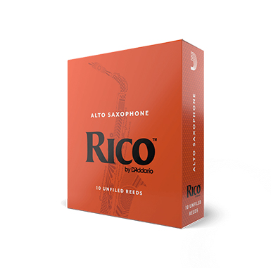 Orange box of ten Rico by D'addario Alto Saxophone Reeds strength three and a half