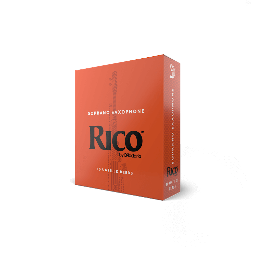 Orange box of ten Rico by D'addario Soprano Saxophone Reeds strength three