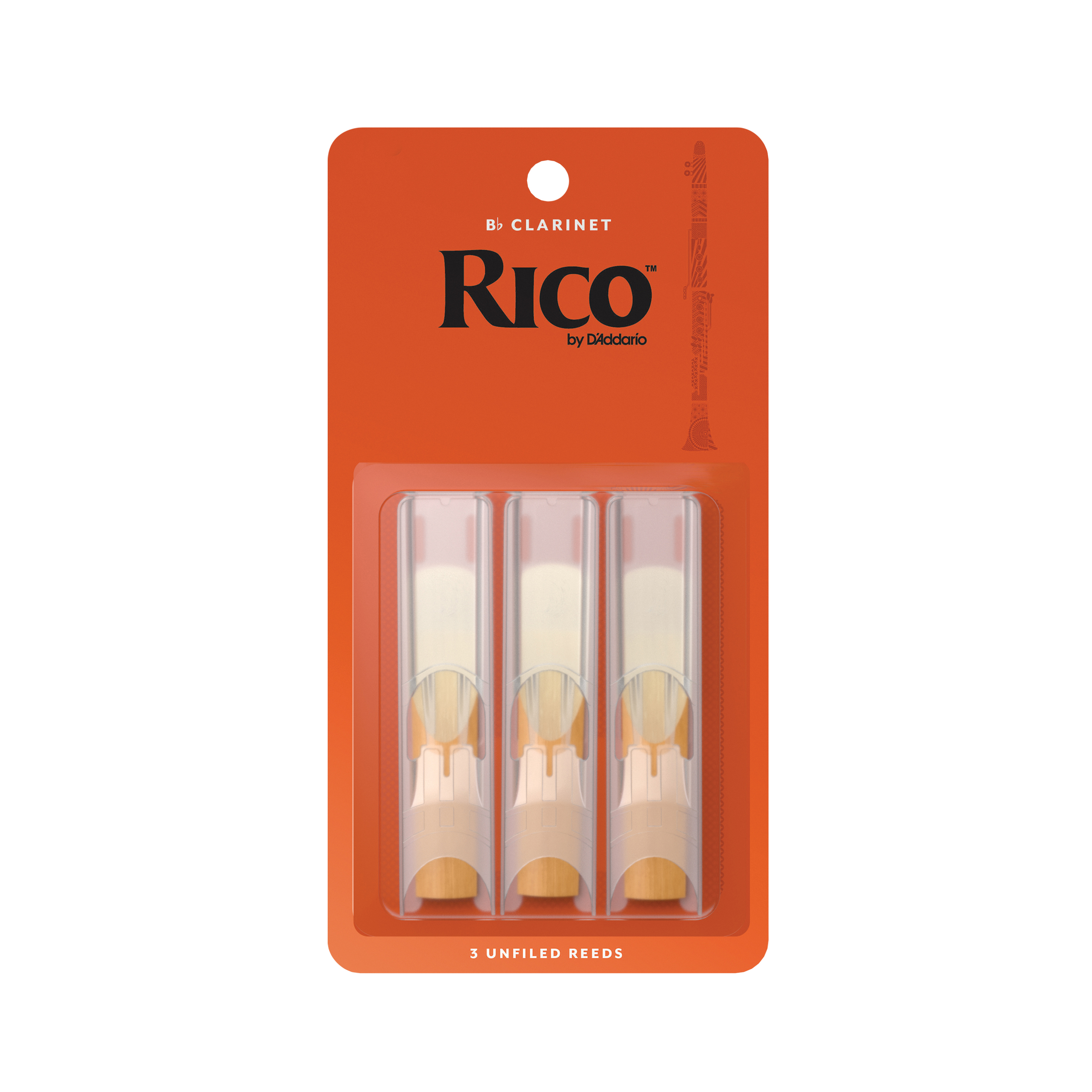 Orange Pack of Three of Rico by D'addario B Flat Clarinet reeds, Strength Two and a Half