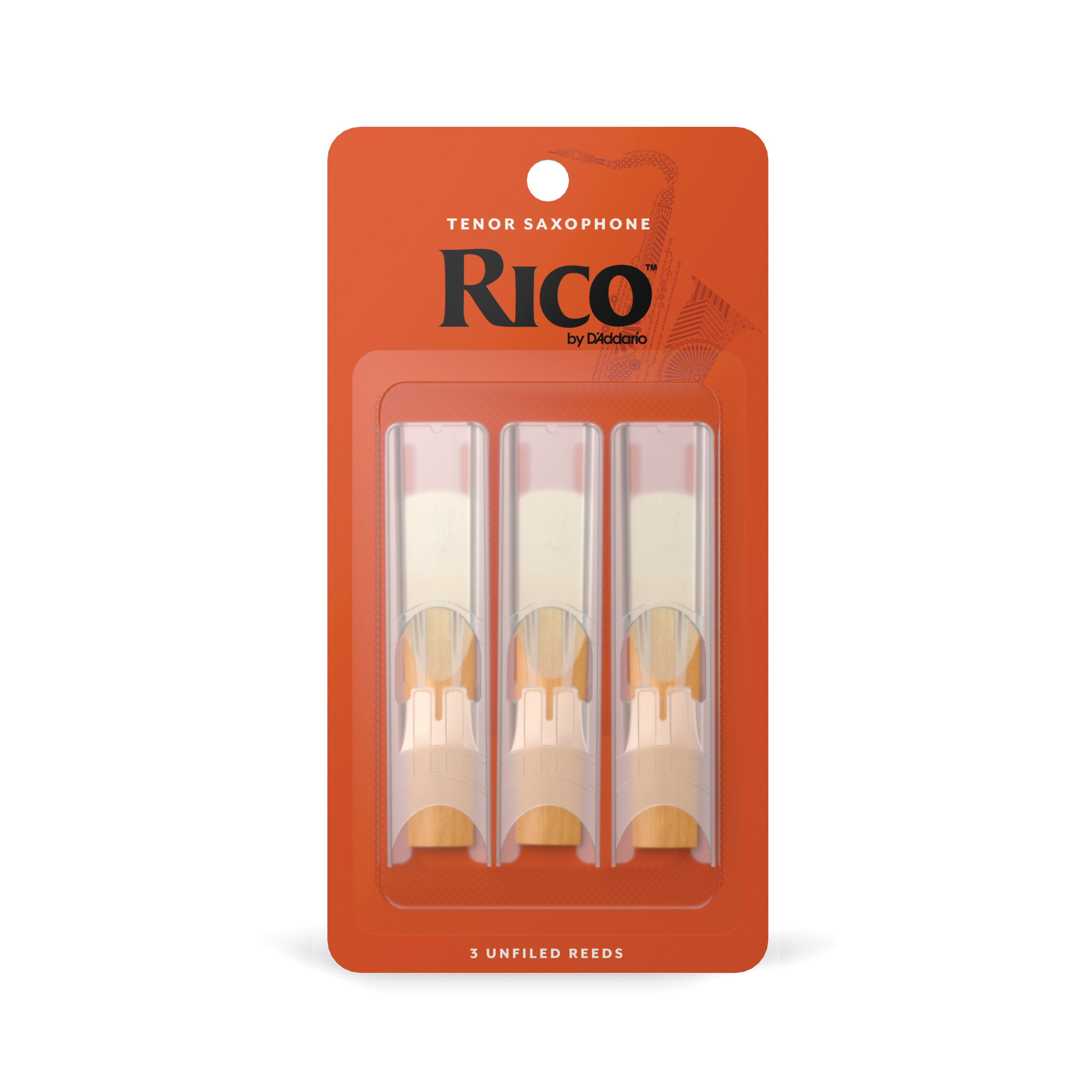 Orange Card of Three Rico Tenor Sax Reeds Strength two