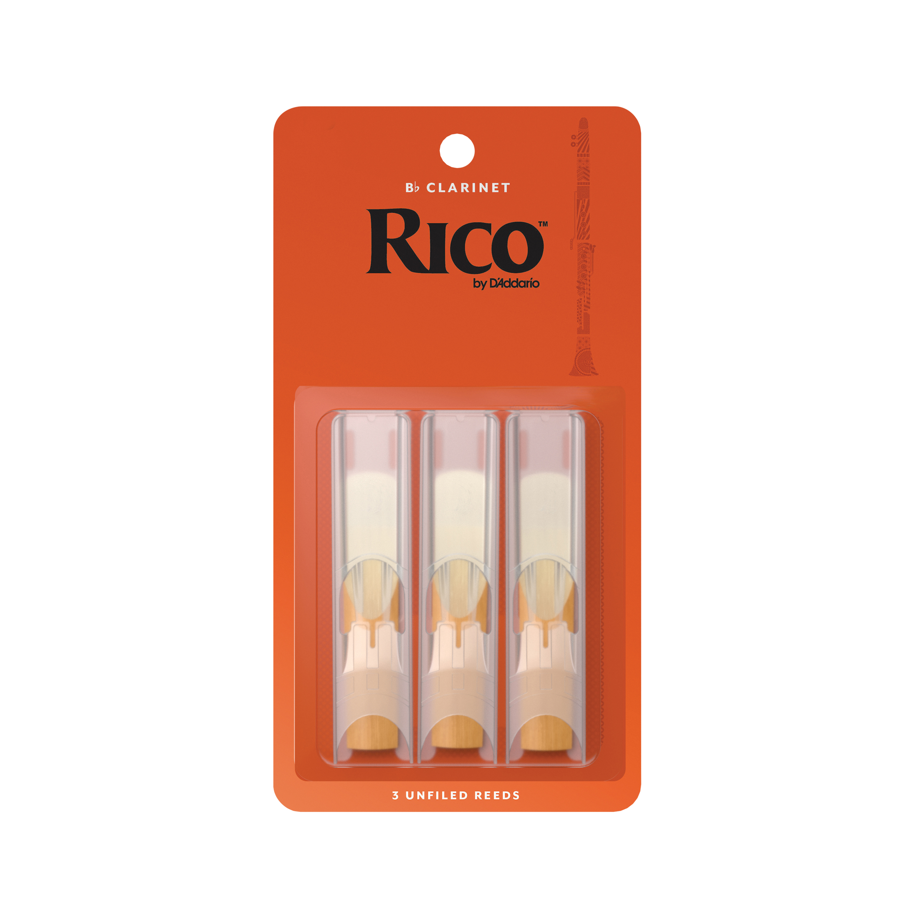 Orange Pack of Three of Rico by D'addario B Flat Clarinet reeds, Strength Three and a Half
