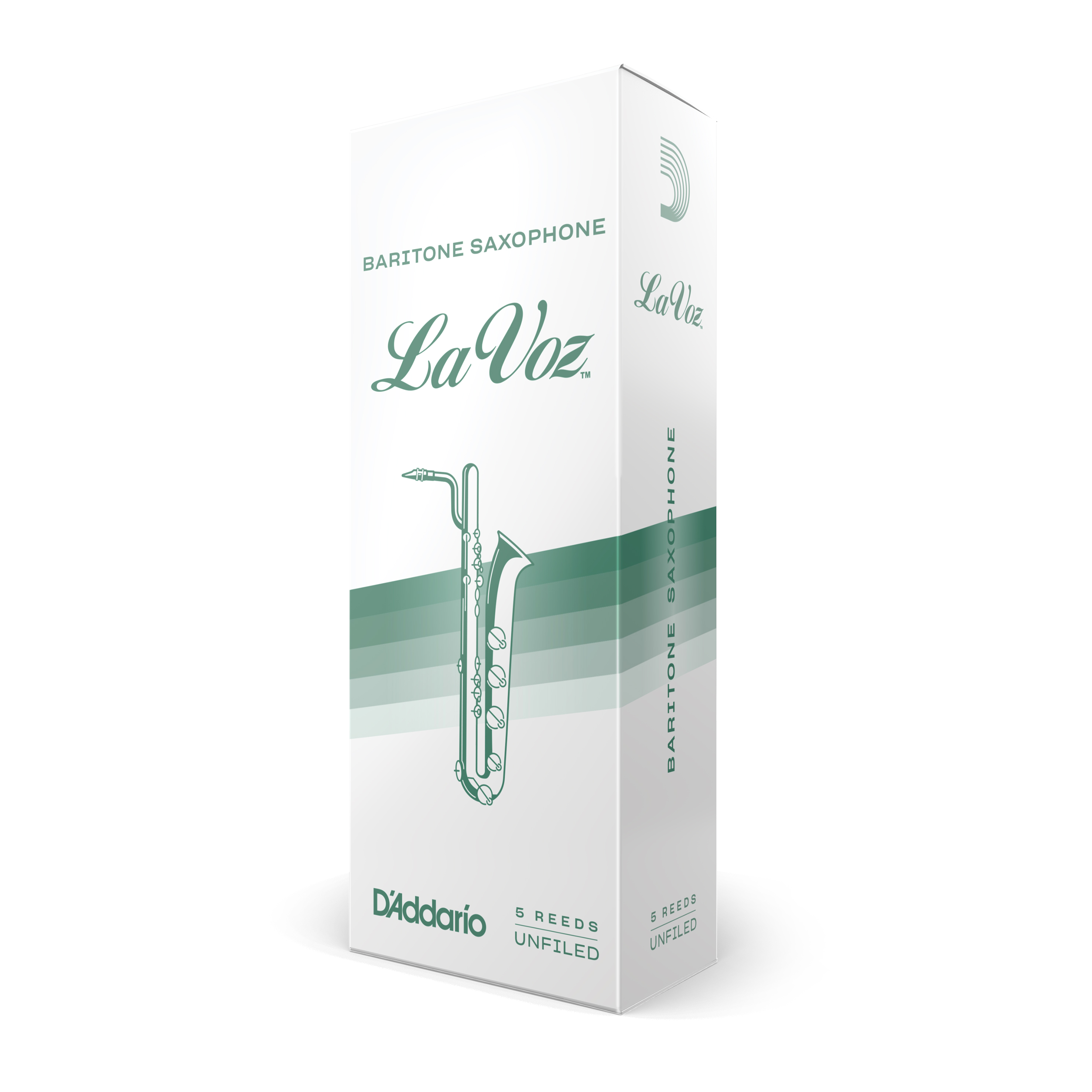 box of five LaVoz Baritone Saxophone Reeds- Strength Medium Hard