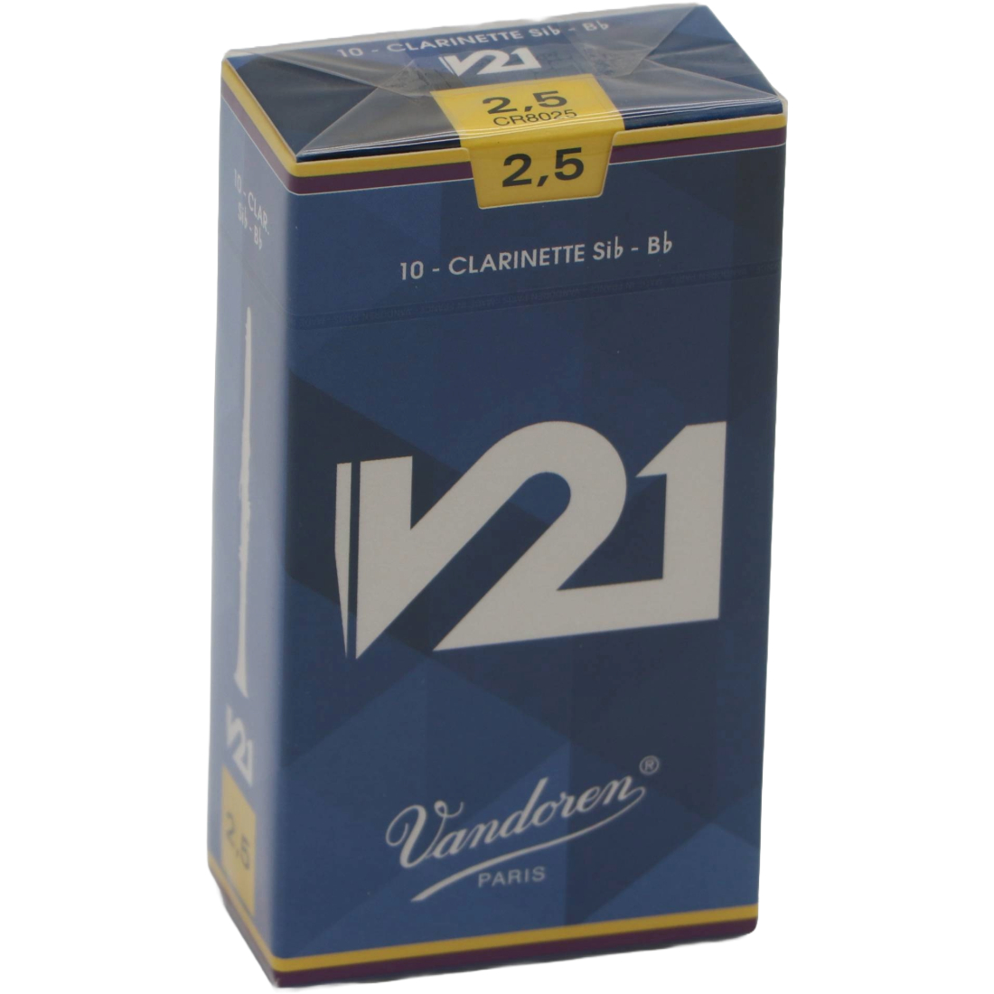 Blue box of 10 Vandoren V21 B flat clarinet reeds - strength of 2.5