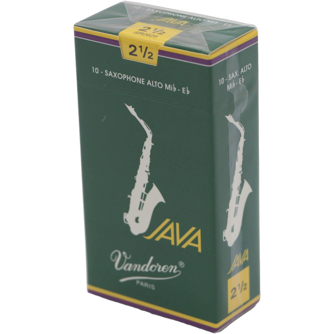 Green box of 10 Vandoren Java Alto sax reeds - Strength of 2.5