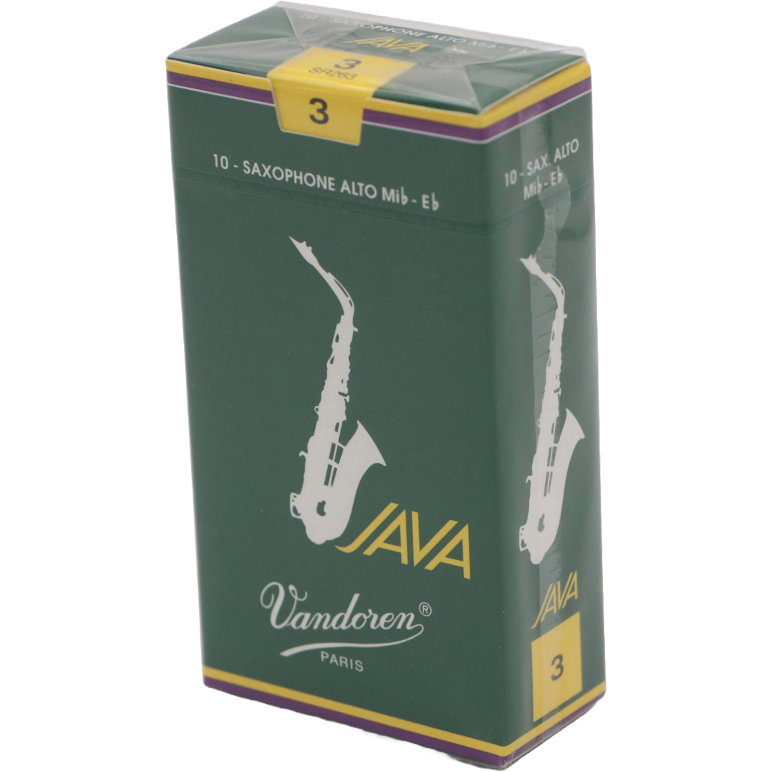 Green box of 10 Vandoren Java Alto sax reeds - Strength of 3