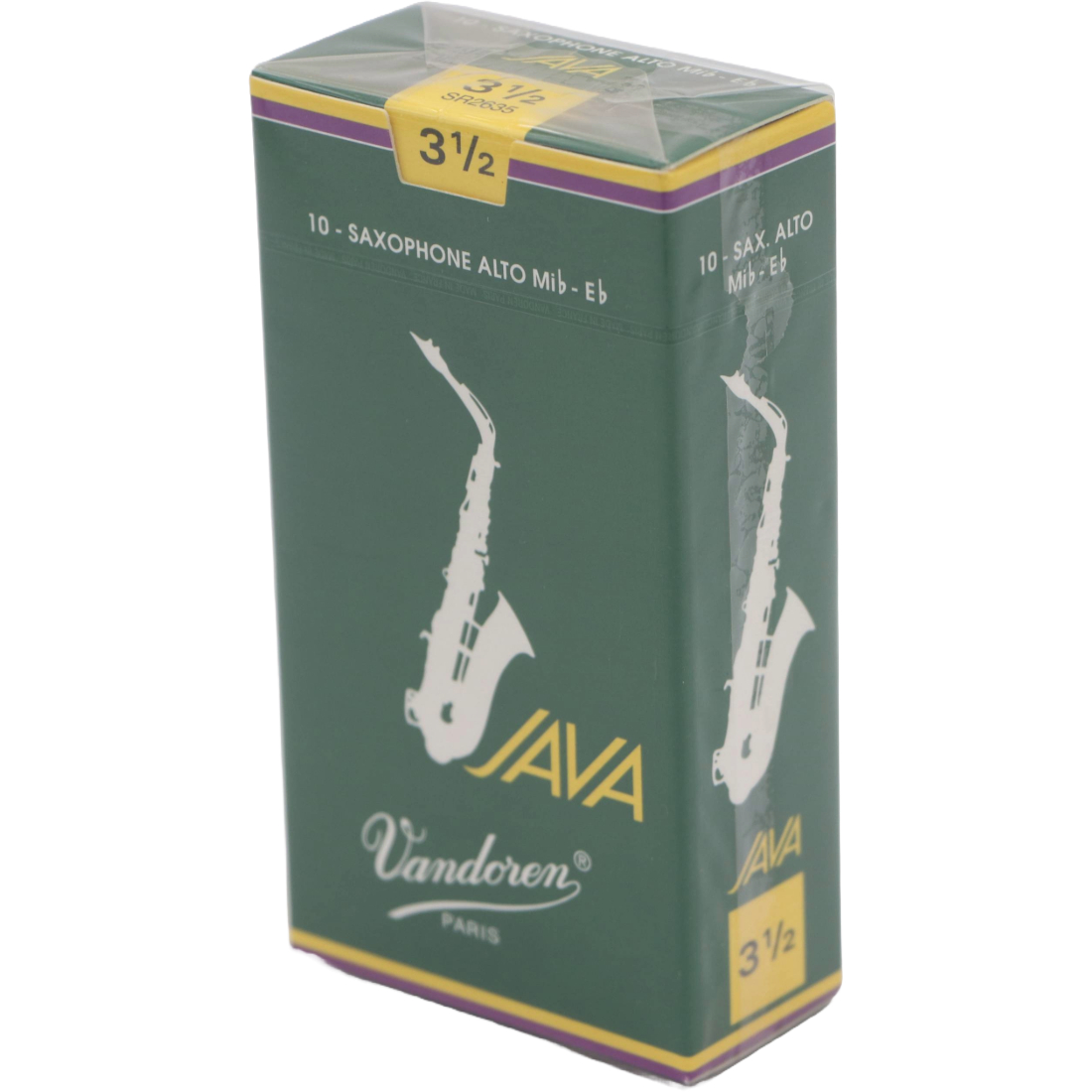 Green box of 10 Vandoren Java Alto sax reeds - Strength of 3.5
