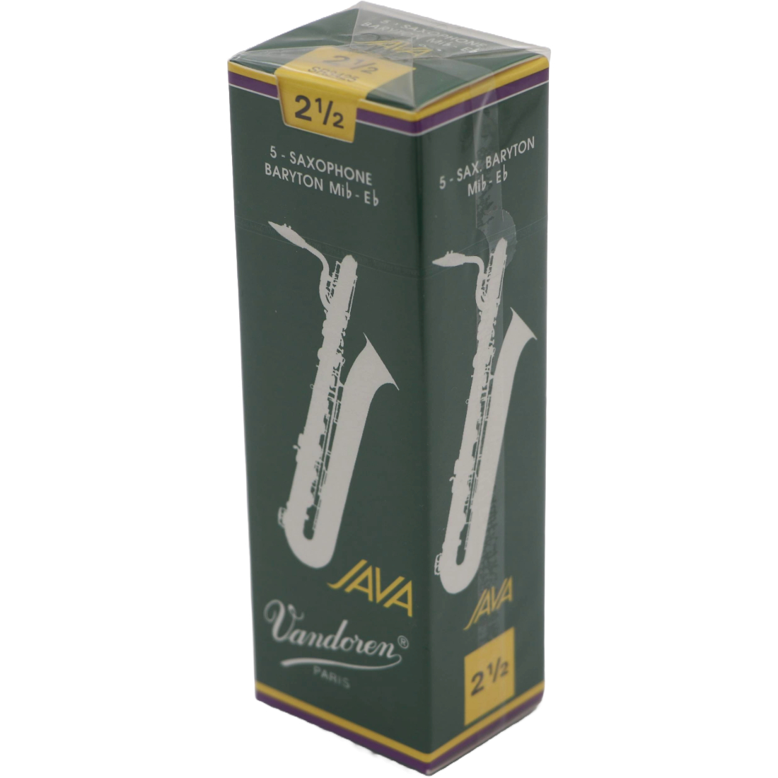 Green box of 5 Vandoren Java Baritone sax reeds - Strength of 2.5