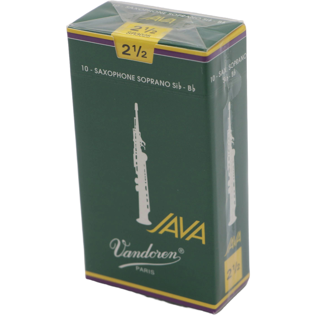 Green box of 10 Vandoren Java Soprano sax reeds - Strength of 2.5