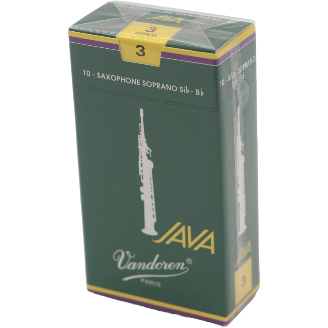 Green box of 10 Vandoren Java Soprano sax reeds - Strength of 3